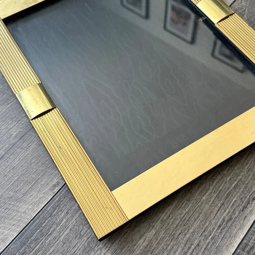 Vintage Brass Picture Frame Gold Ribbed Hollywood Regency 10x12 Tabletop Korea